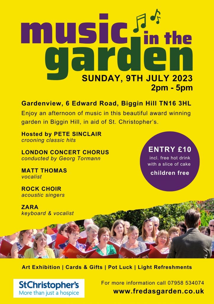 Music in the garden 2023 open garden event flyer